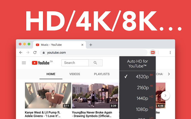 适用于YouTube™的自动HD / 4K / 8K