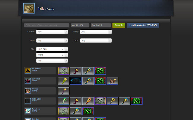 Search items between steam friends.