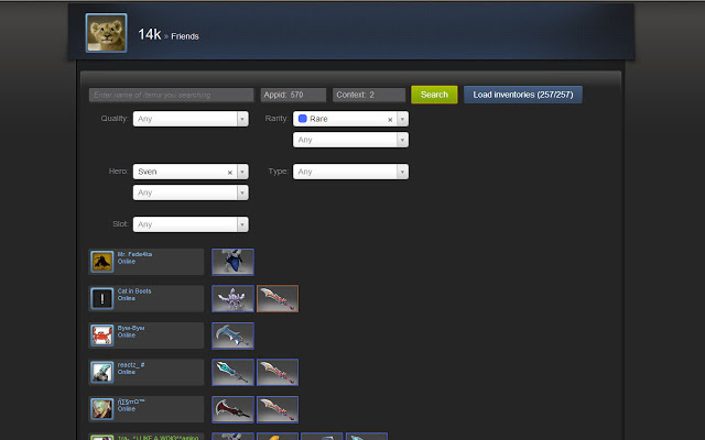 Search items between steam friends.