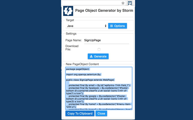 Page Object Generator By Storm