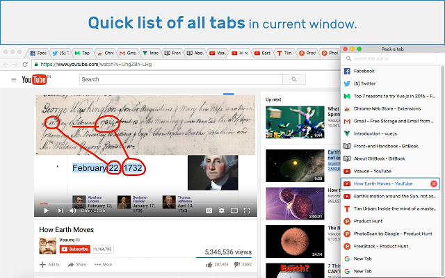 Peek-a-tab, Tabs Manager for Google Chrome™