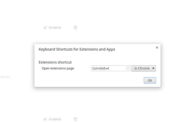 Extensions shortcut