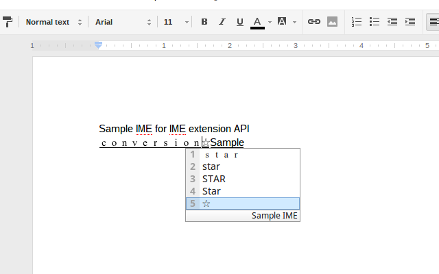Sample IME for IME extension API