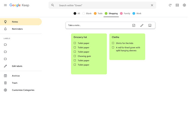 Category Tabs for Google Keep™