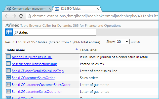 Table Browser Caller for D365FO