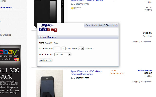 bidbag Remote – eBay sniper