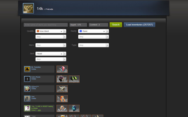 Search items between steam friends.