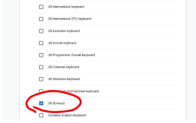 Emacs shortcuts IME