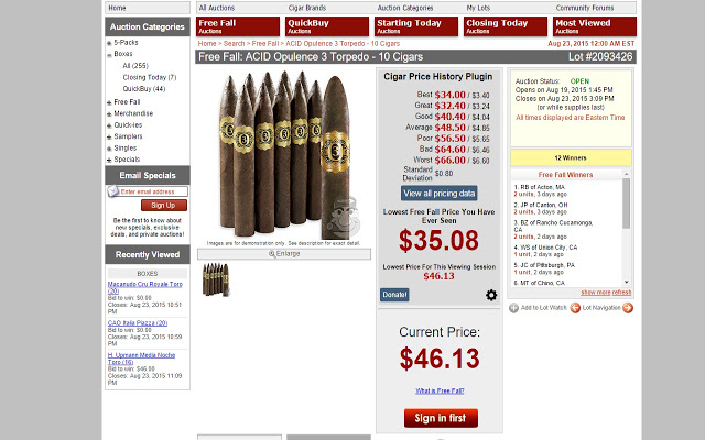 Cigar Price History and Free Fall Tracker