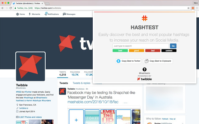 HashTest – Realtime Hashtag Testing