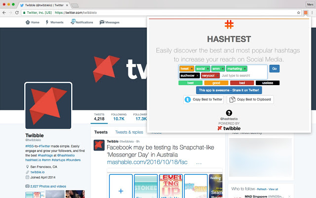 HashTest – Realtime Hashtag Testing