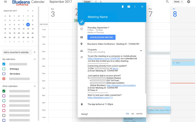 BlueJeans for Google Calendar